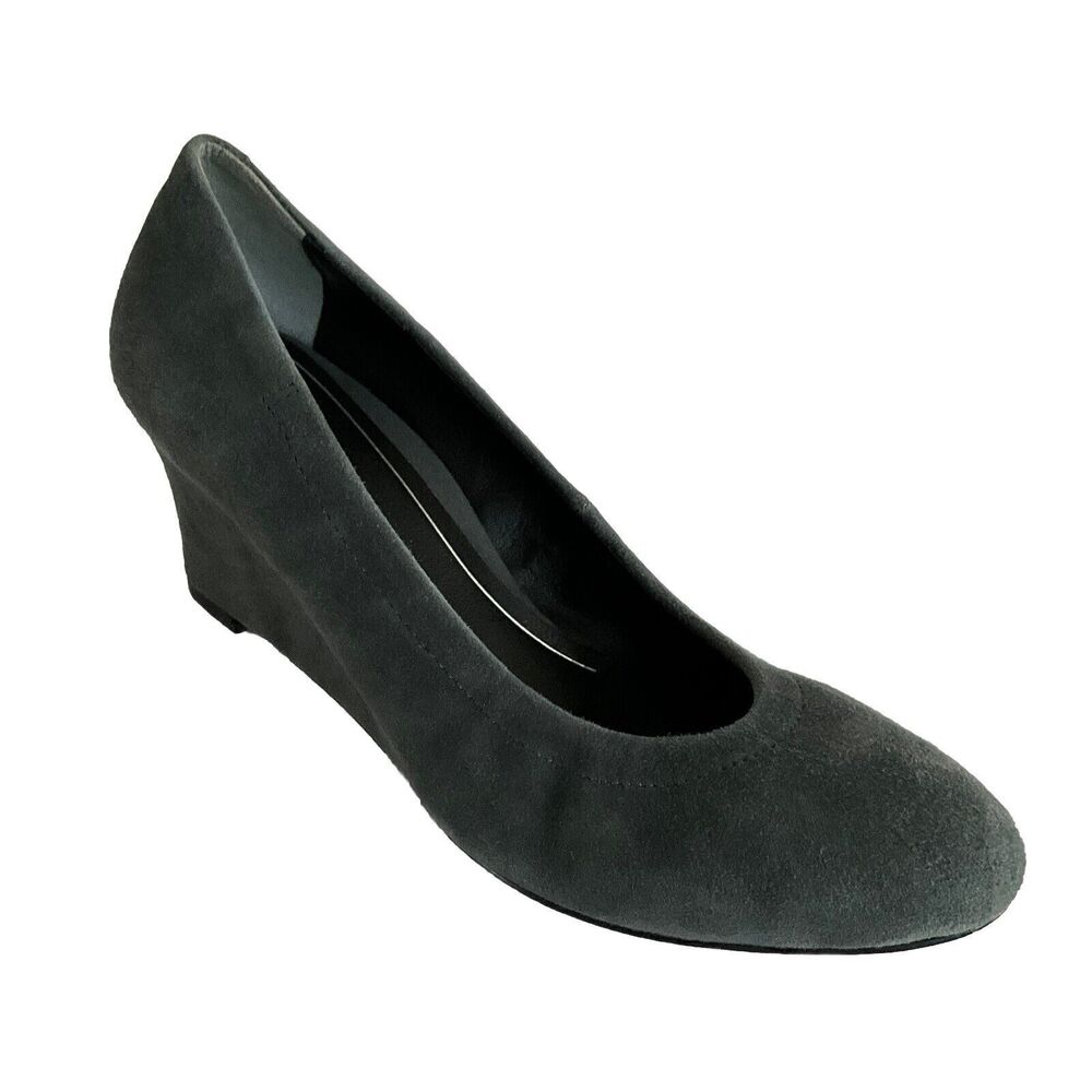 VIONIC Camden Suede Pump Heels Slip-On Wedge Gray 7.5